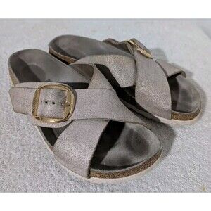 Birkenstock Leather Sandals Siena Big Buckle Womens 8 Washed Metallic Rose Gold